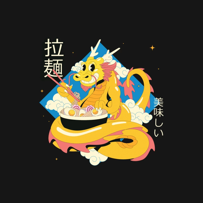 Colorful Cartoon Dragon Enjoying Chinese Ramen Noodle Mouse Pad