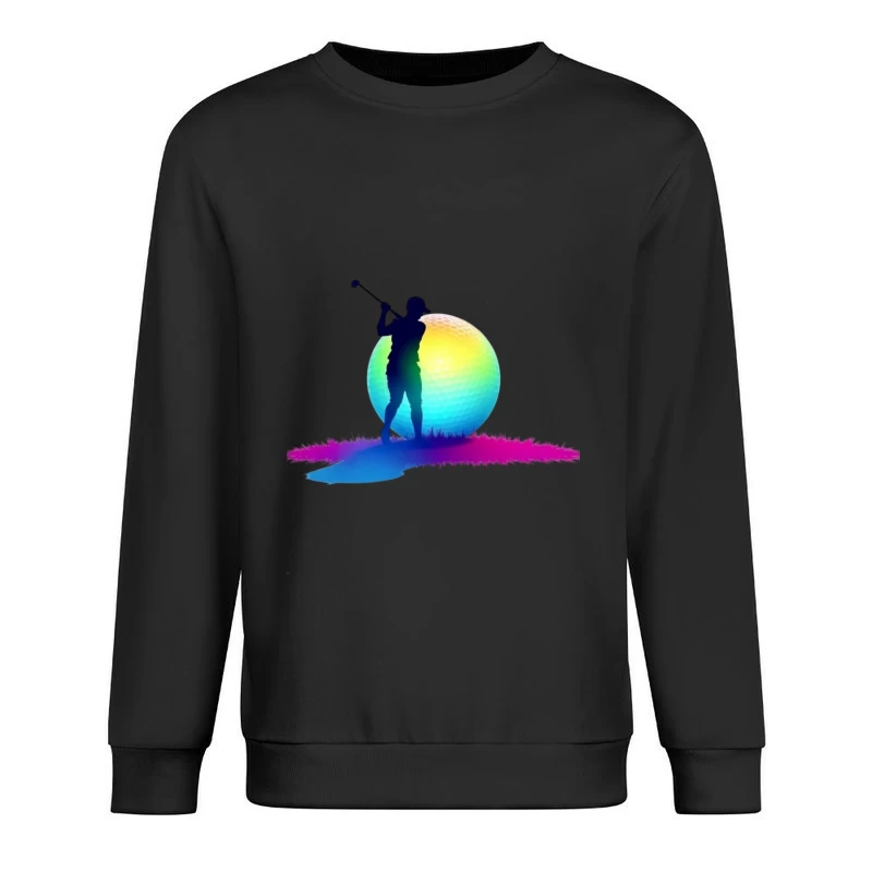 Colorful Golfer Silhouette with Rainbow Golf Ball Male Pullover Sweatshirt