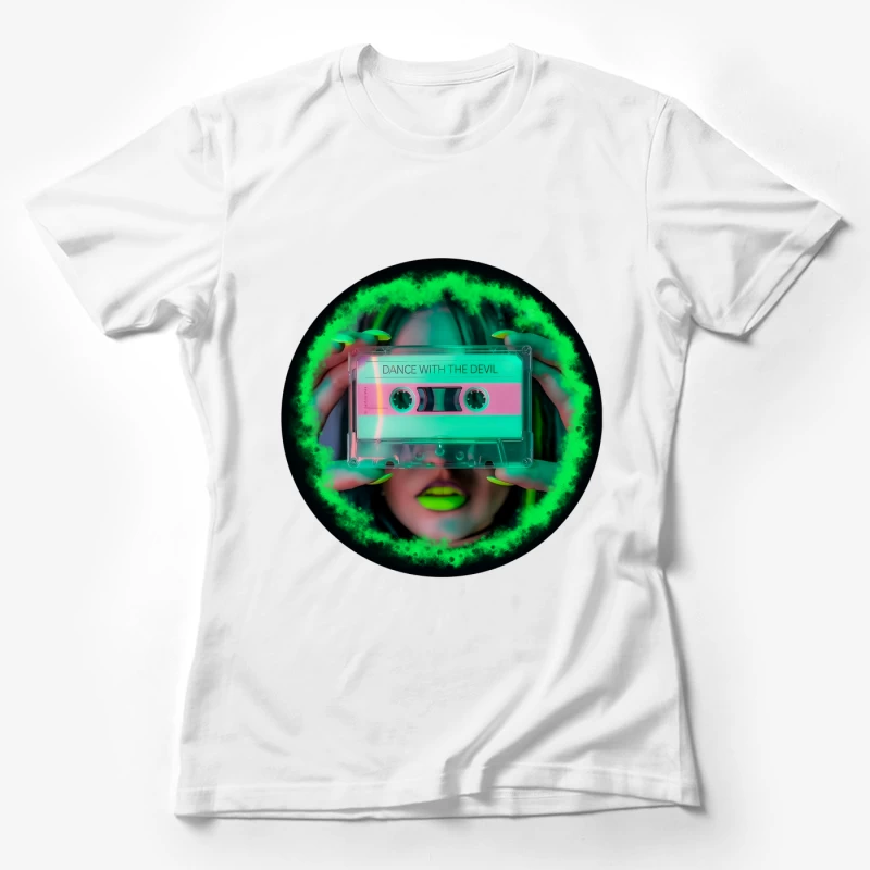 Neon Retro Cassette: Dance with the Devil Female T-Shirt