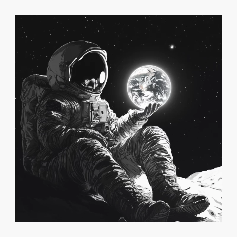 Cosmic Explorer: Astronaut Contemplates Earth from Lunar Surface Pin