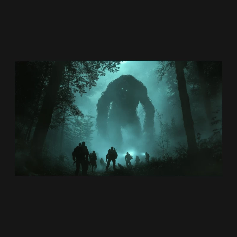 Mysterious Monster Encounter in Eerie Forest Desk Mat