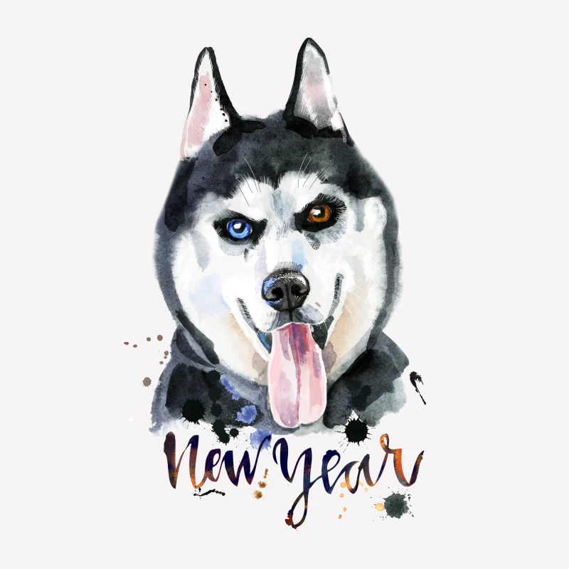 Illustration de chien Husky pour le Nouvel An Femme T-Shirt