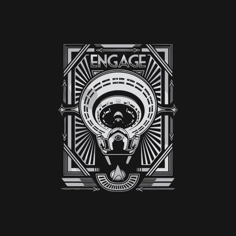 Futuristic Star Trek Enterprise Geometric Design with "Engage" Command Male Long Sleeve T-Shirt