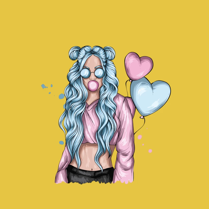 Girl with Blue Hair and Hearts Male T-Shirt
