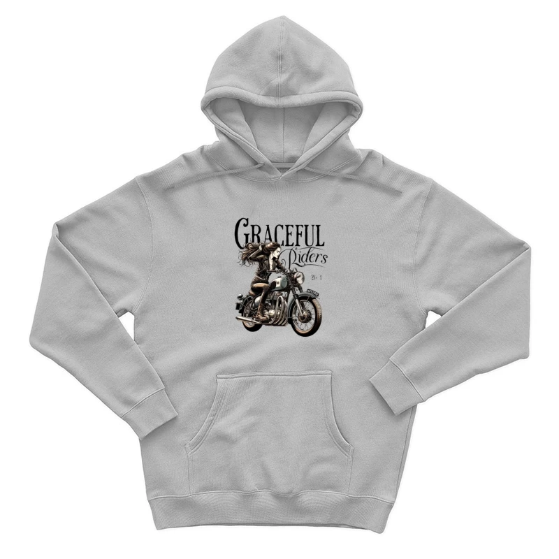 Graceful Riders: Vintage Motorcycle Art with Female Motorcyclist Male Pullover Hoodie