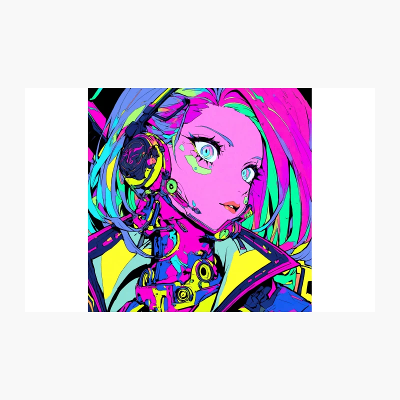 Vibrant Cyberpunk Anime Portrait in Neon Futuristic Style Travel Mug