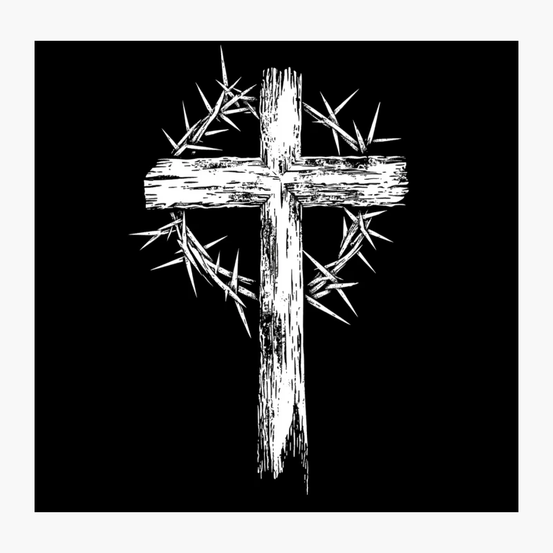 Abstract Minimalist Sketch of Christian Cross Throw Pillow