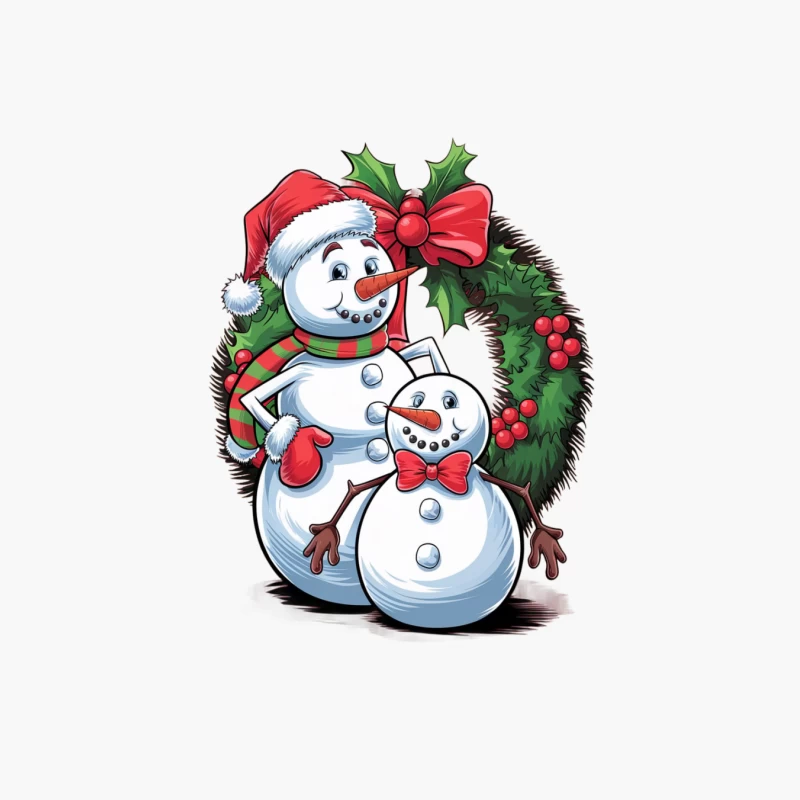 Festive Snowman Family in Christmas Wreath Cotton Tote Bag