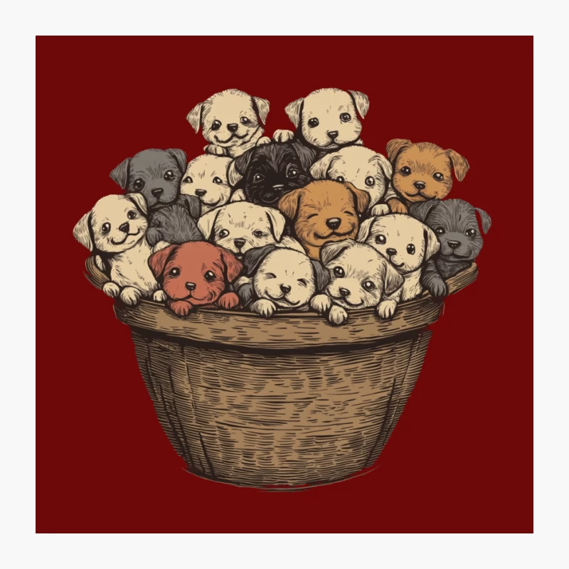 Adorable Illustrated Puppies in a Basket Pin