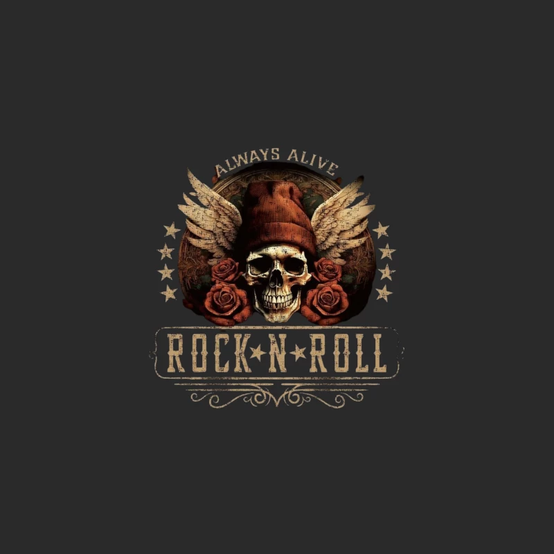 Rock and Roll Skull with Wings and Roses Baseball Cap