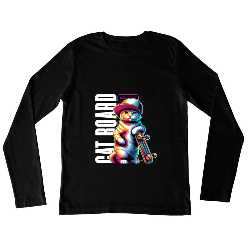 Chat skateur avec casquette Femme Manches Longues T-Shirt