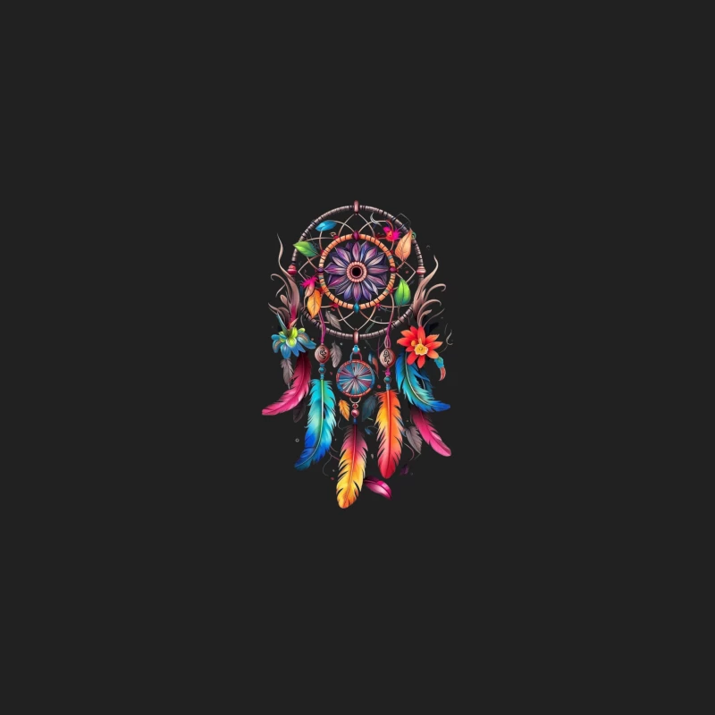 Colorful Dreamcatcher with Feathers and Flowers Bucket Hat