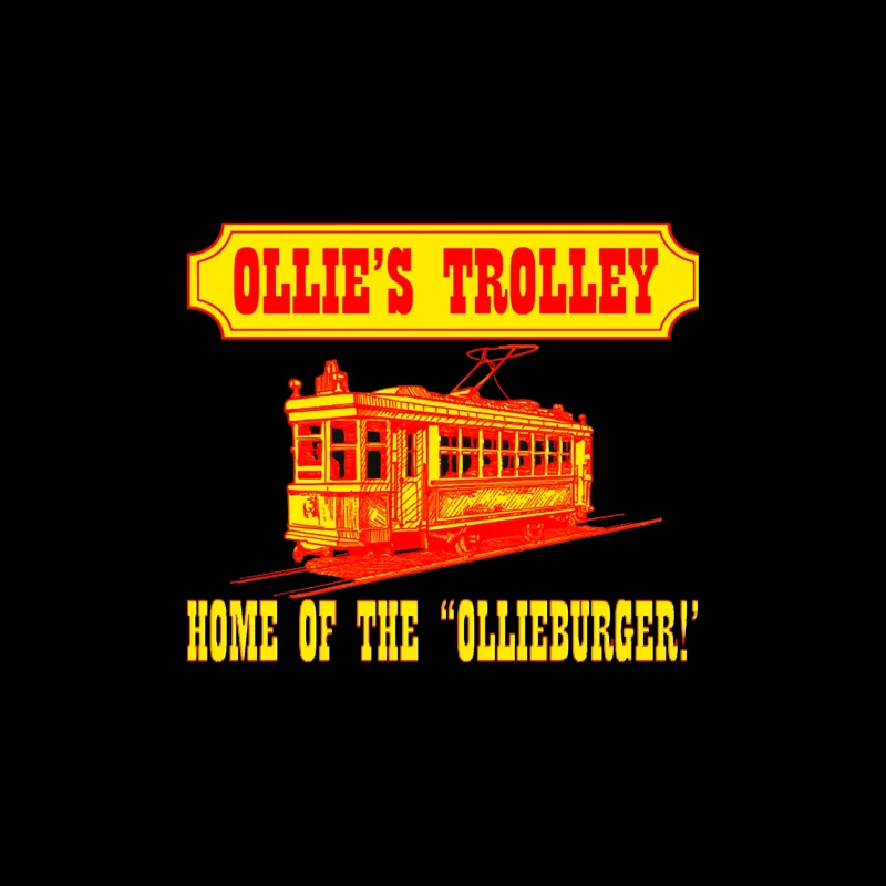 Vintage Ollie's Trolley Restaurant Logo with Classic Streetcar Design Tapestry