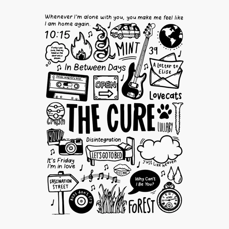 The Cure Band Fan Art Doodle Collection Cotton Tote Bag