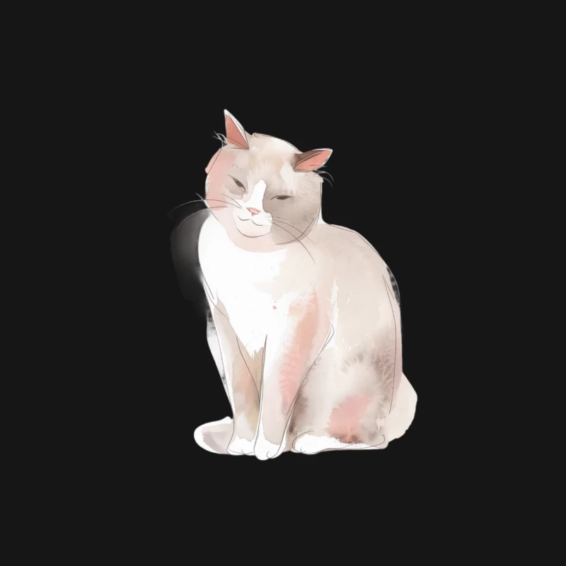 Pastel Watercolor Illustration of Cute Sitting Cat Mouse Pad