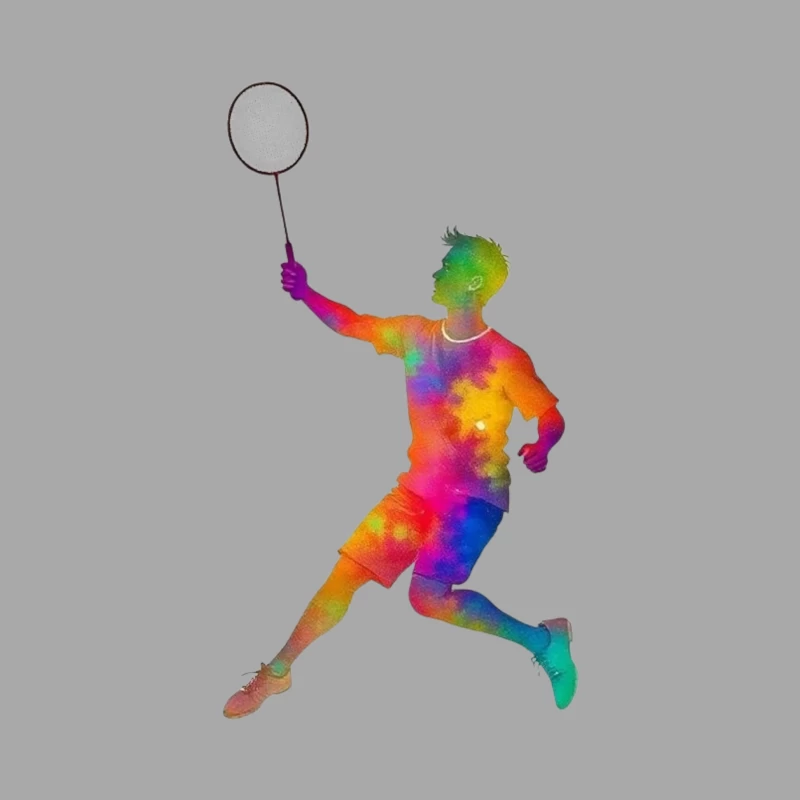 Colorful Badminton Player in Action Male Pullover Hoodie