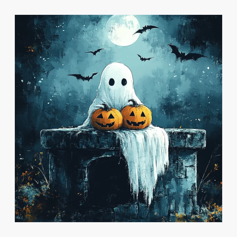 Ghostly Halloween Night with Pumpkins and Bats Pin