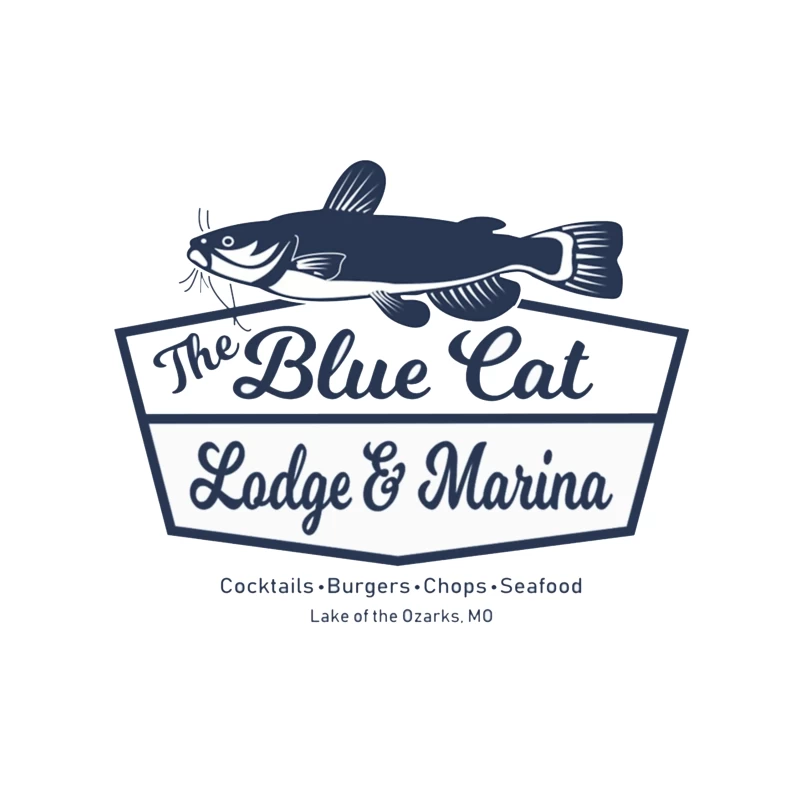 Blue Cat Lodge & Marina Restaurant Logo at Lake of the Ozarks Throw Pillow