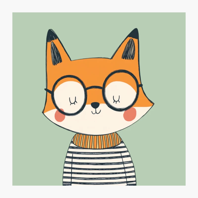 Cute Cartoon Fox with Glasses in Striped Shirt Pin