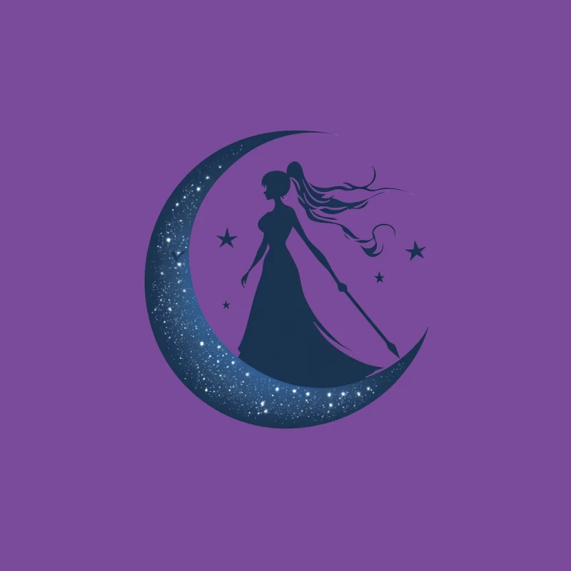 Celestial Silhouette: Woman on Magical Moon Female T-Shirt