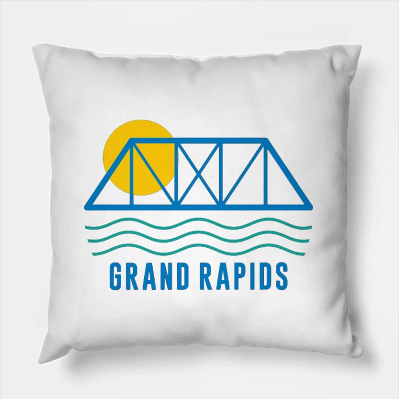 Grand Rapids City Logo with Bridge and Water Design Throw Pillow