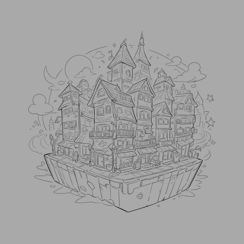Fantasy Floating Village Male Pullover Hoodie