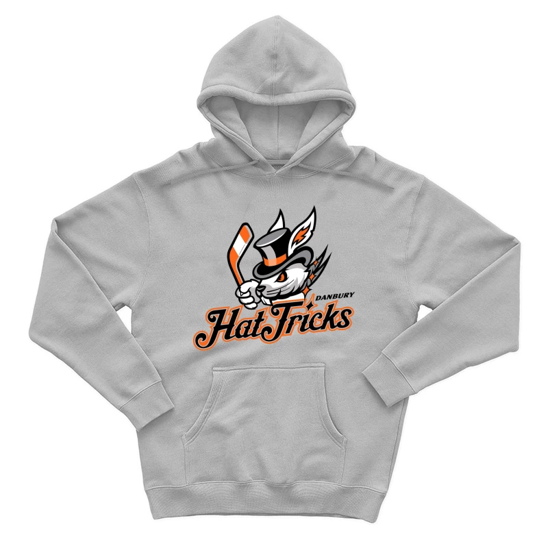 Danbury Hat Tricks Hockey Team Logo with Rabbit Mascot Male Pullover Hoodie