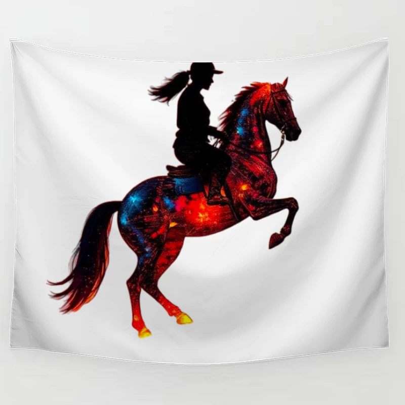 Cosmic Equestrian Silhouette with Galaxy Horse Tapestry