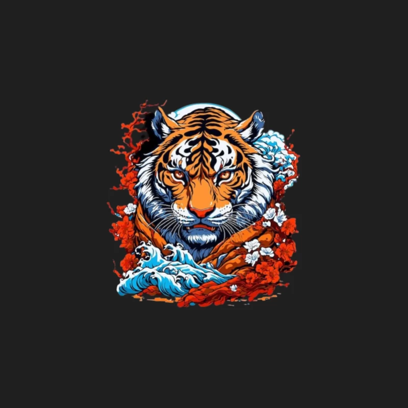 Illustration de tigre avec fleurs et vagues Homme Débardeur