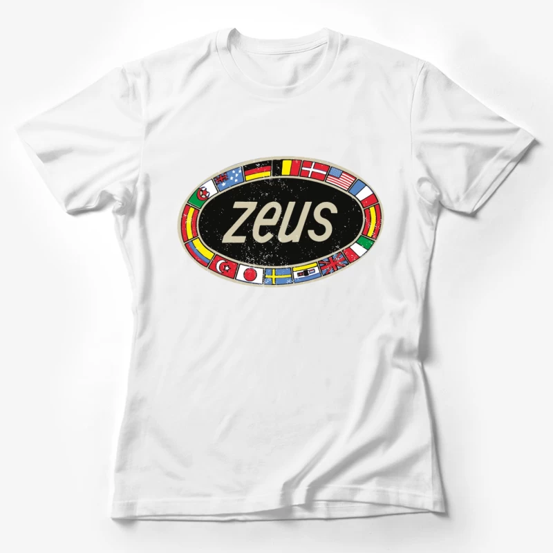 Zeus International Vintage Logo with National Flags Border Female T-Shirt