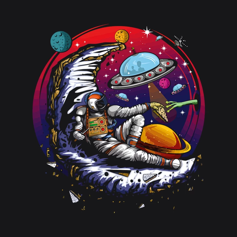 Pizza in the Cosmos: Delight for an Astronaut Male Pullover Hoodie