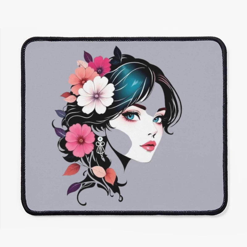 Elegant Floral Portrait with Turquoise Accents Mouse Pad