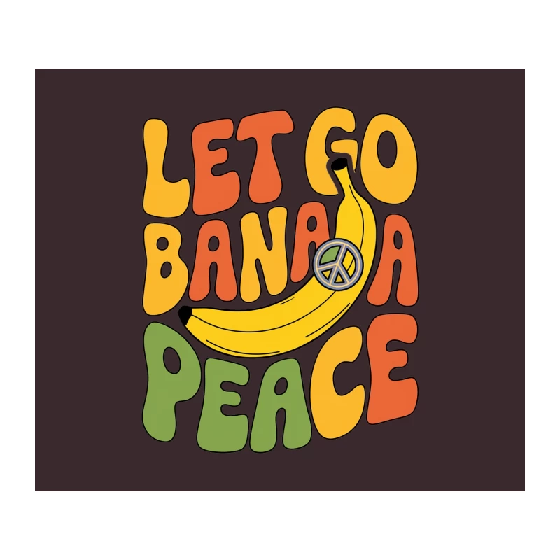 Groovy Banana Peace Slogan in Retro Typography Tapestry