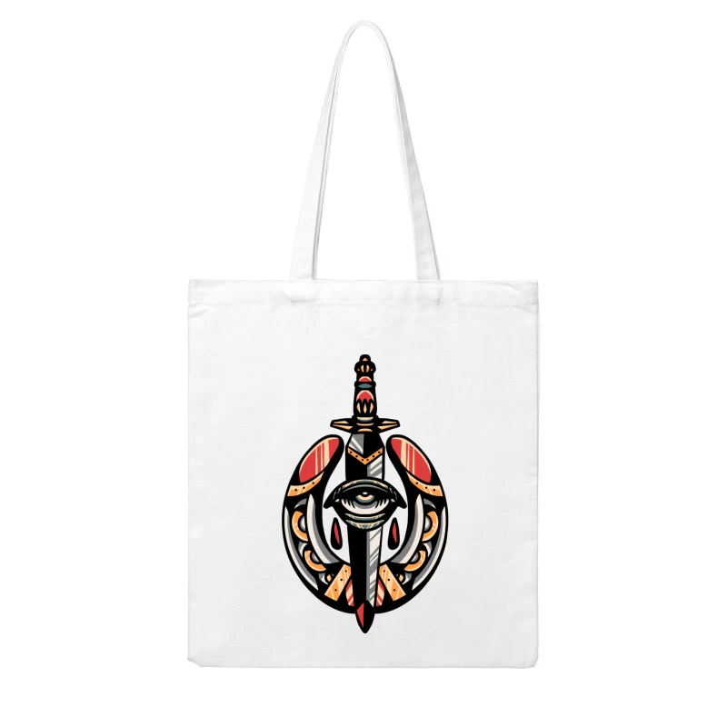 Fantasy Shield with Sword and Eye Emblem Cotton Tote Bag