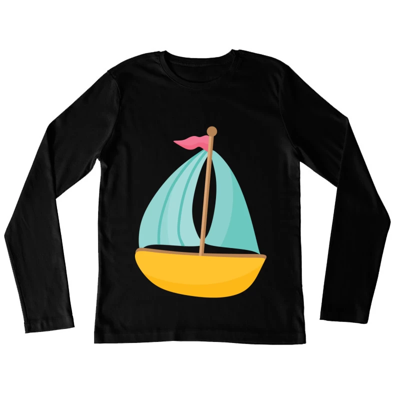Bateau à voile jaune avec drapeau rose Femme Manches Longues T-Shirt