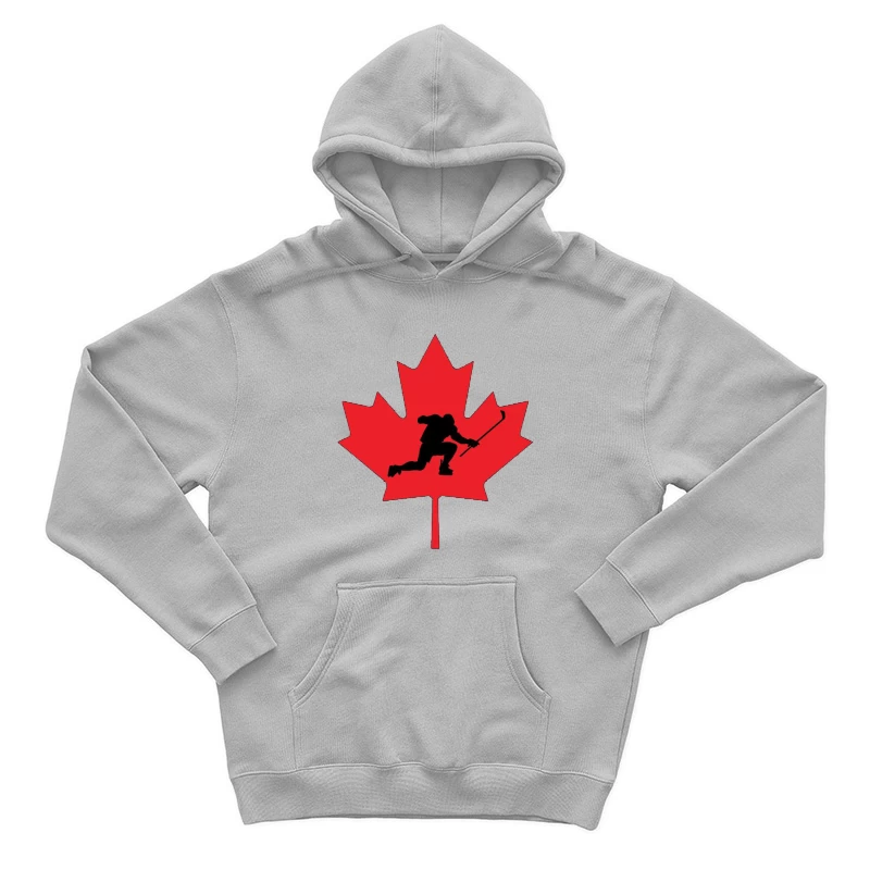 Canadian Hockey Player Silhouette on Red Maple Leaf Male Pullover Hoodie