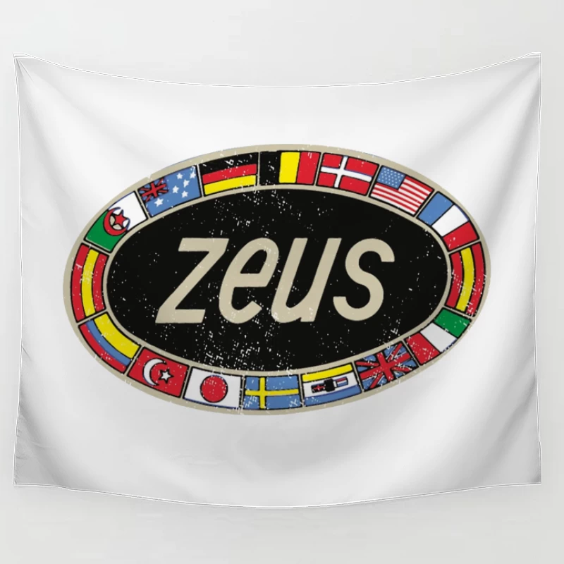 Zeus International Vintage Logo with National Flags Border Tapestry