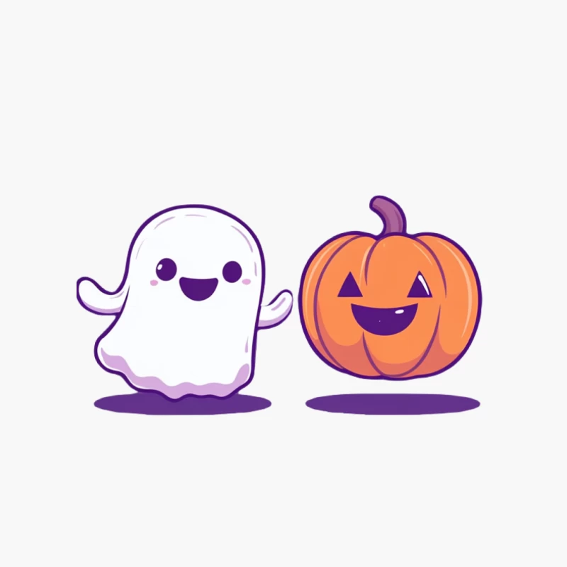Cute Cartoon Halloween Ghost and Pumpkin Illustration Cotton Tote Bag