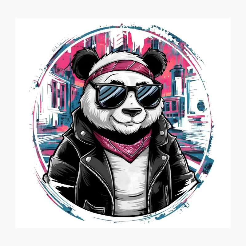 Cool Urban Panda in Shades and Leather Throw Pillow