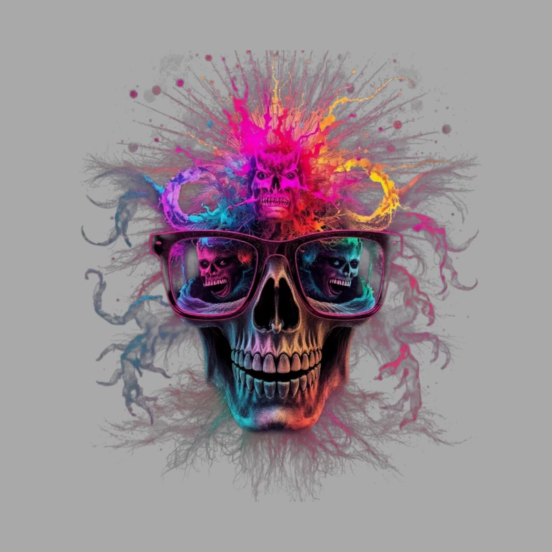 Psychedelic Skull with Reflective Sunglasses in Vibrant Colors Female Pullover Hoodie