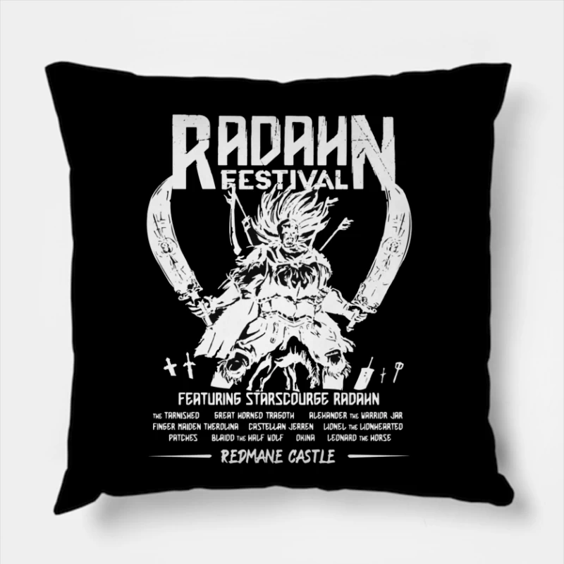 Black and White Manga-Style Festival Poster for Radahn Event Throw Pillow