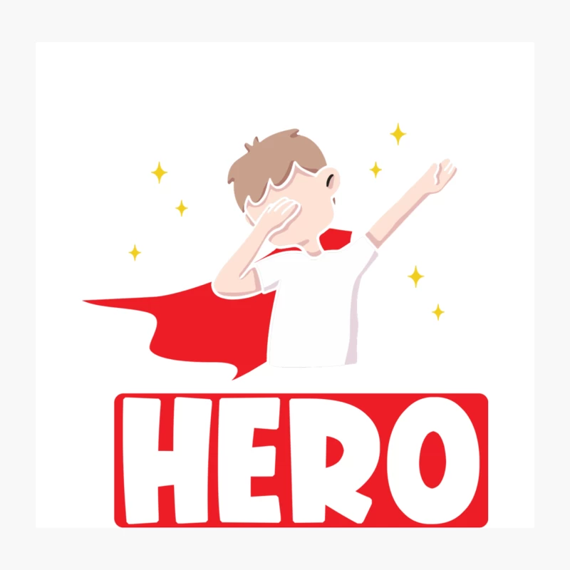 Cartoon Child Superhero with Red Cape and Stars Throw Pillow