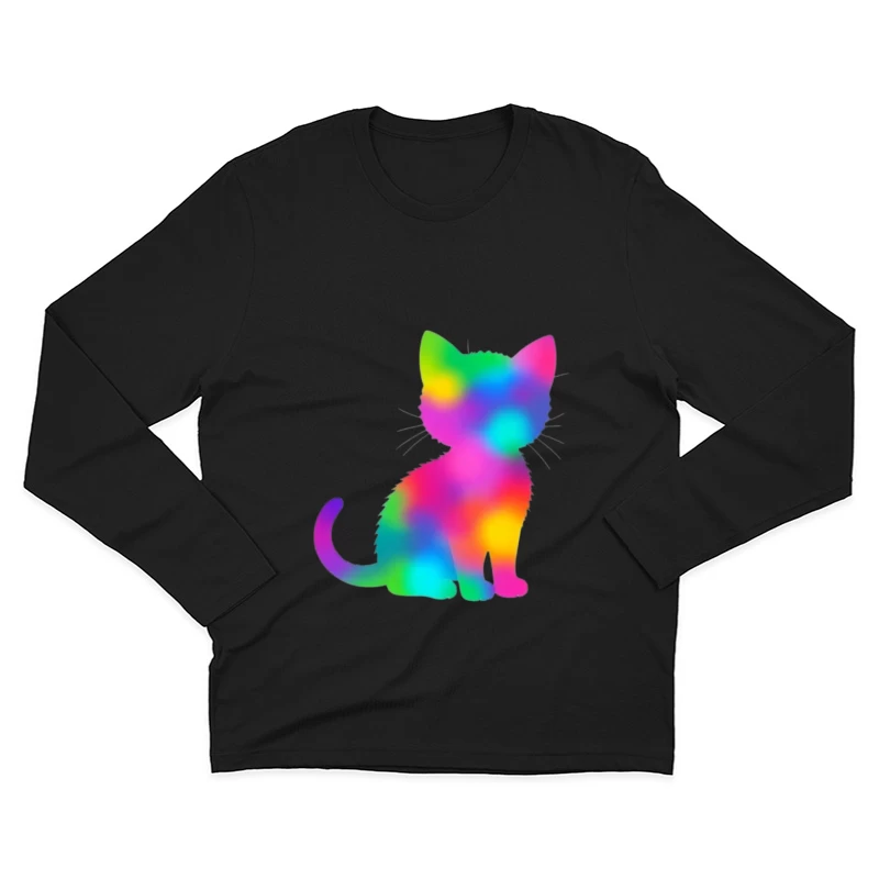 Rainbow Gradient Cat Silhouette Art Male Long Sleeve T-Shirt