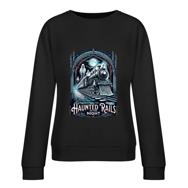 Gothic Haunted Steam Train Under Moonlit Archway Female Pullover Sweatshirt