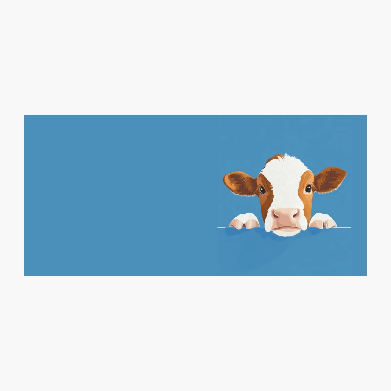Cute Cartoon Cow Peeking on Blue Background Coffee Mug