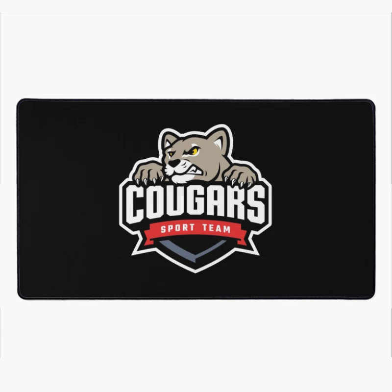 Fierce Cougar Sports Team Logo with Red Banner Desk Mat