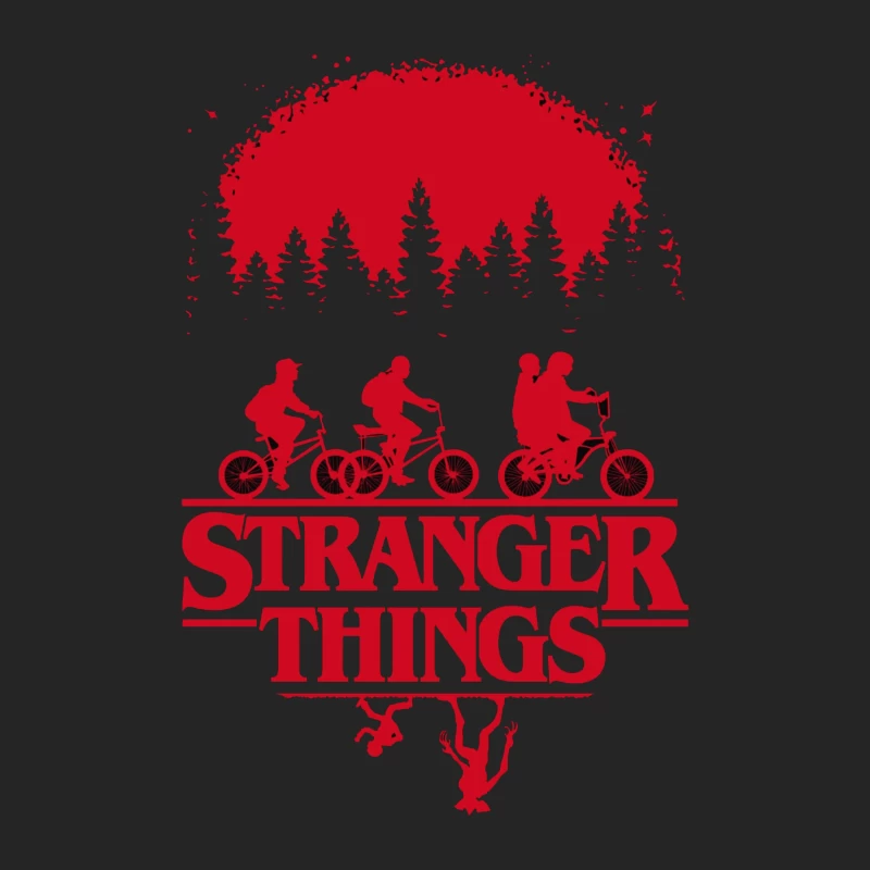 Stranger Things Red Silhouette Poster with Kids on Bikes Male Pullover Sweatshirt