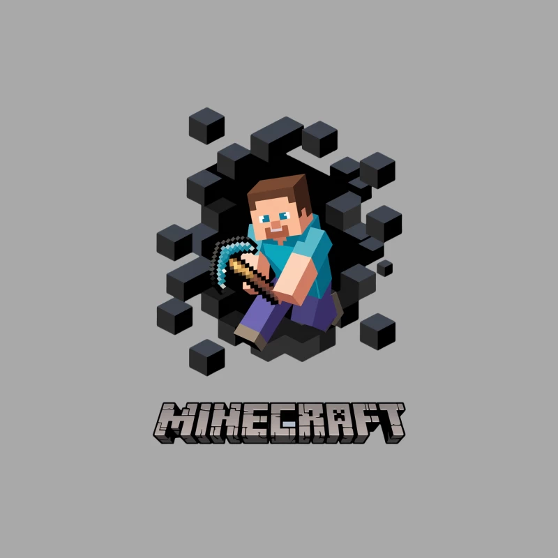 Minecraft Pixelated Character with Diamond Pickaxe Surrounded by Cube Blocks Male Pullover Hoodie