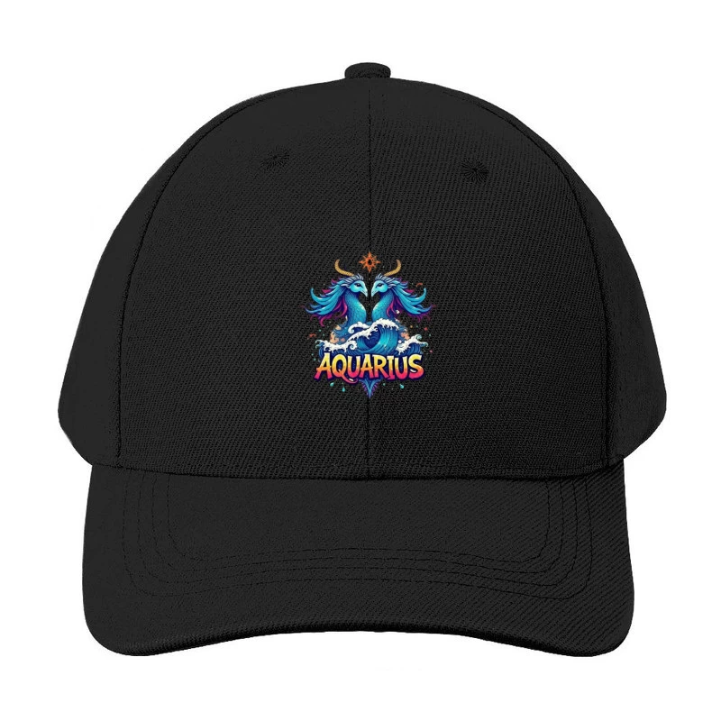 Colorful Aquarius Zodiac Sign with Waves Baseball Cap