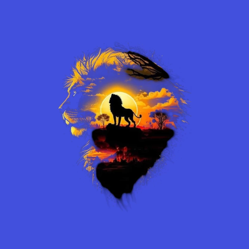 Majestic Lion Silhouette with Sunset Landscape Throw Pillow